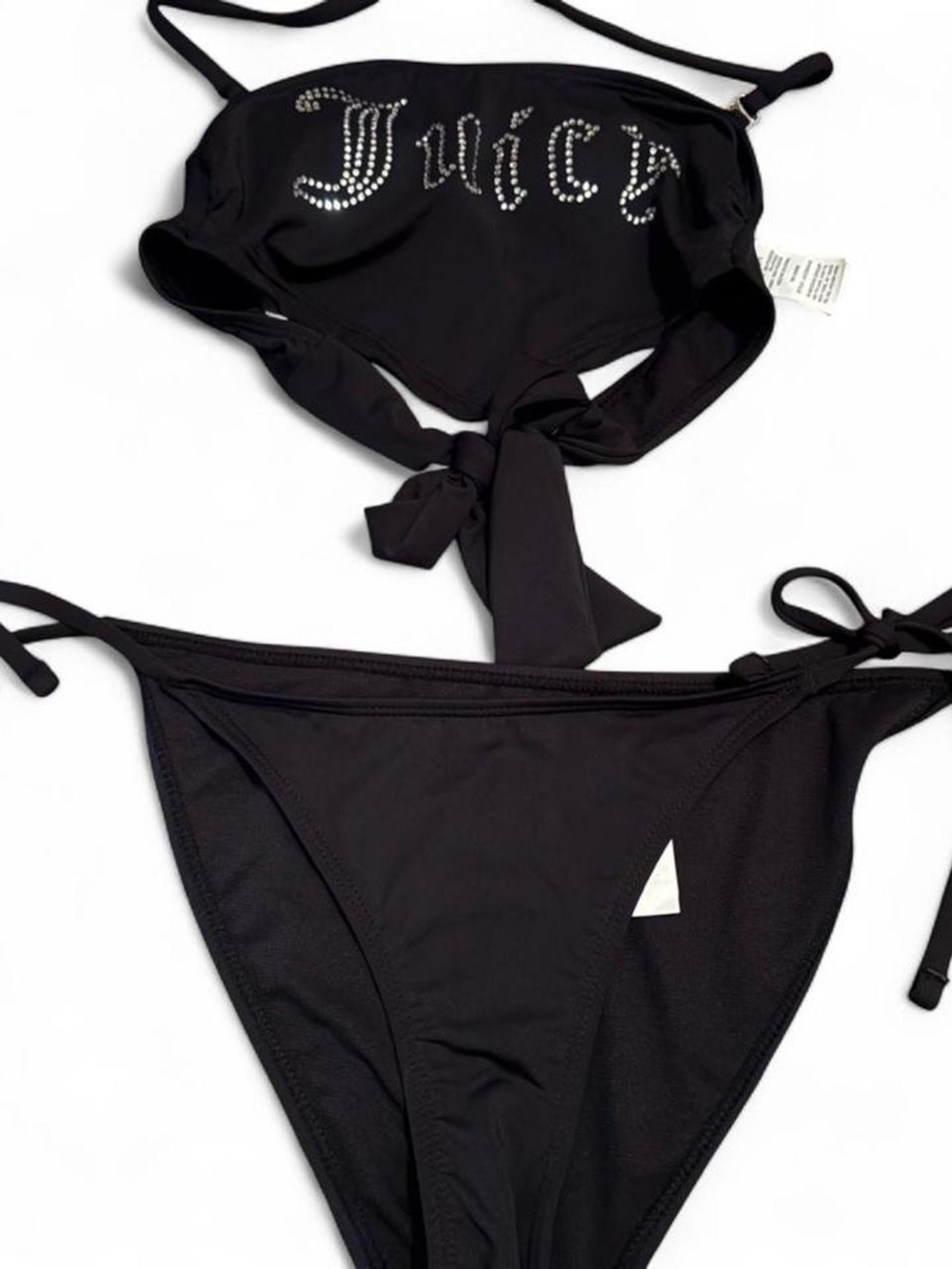 Juicy Couture Black Rhinestone Logo Tie-Back Bikini
